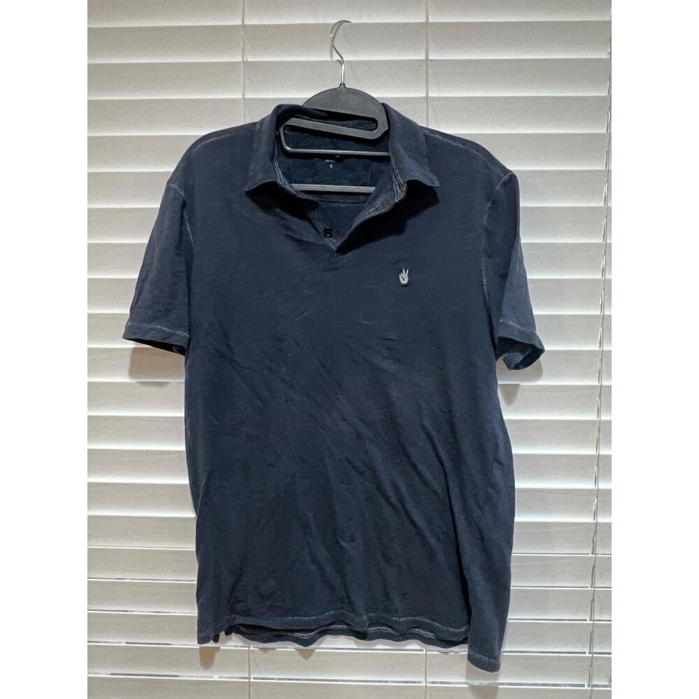 John Varvatos Star USA Mens Navy Blue Slub Cotton Peace Sign Polo Shirt Small S